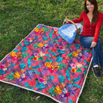 Pink Hawaiian Fruits Pattern Print Quilt