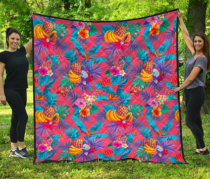 Pink Hawaiian Fruits Pattern Print Quilt