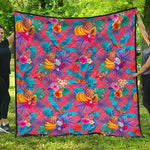 Pink Hawaiian Fruits Pattern Print Quilt