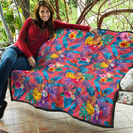 Pink Hawaiian Fruits Pattern Print Quilt