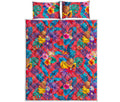 Pink Hawaiian Fruits Pattern Print Quilt Bed Set