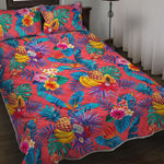 Pink Hawaiian Fruits Pattern Print Quilt Bed Set