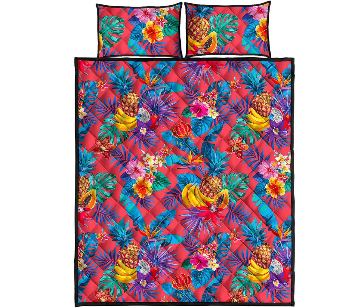 Pink Hawaiian Fruits Pattern Print Quilt Bed Set