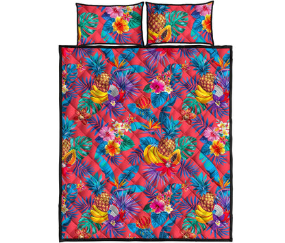 Pink Hawaiian Fruits Pattern Print Quilt Bed Set