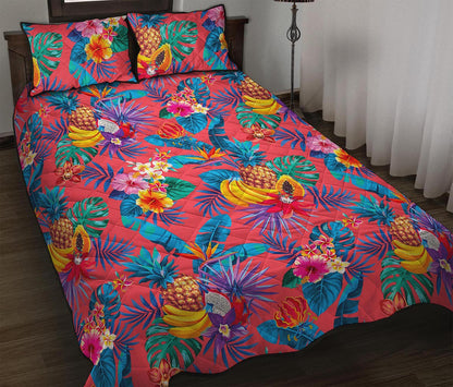 Pink Hawaiian Fruits Pattern Print Quilt Bed Set