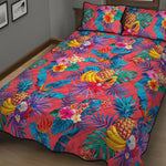 Pink Hawaiian Fruits Pattern Print Quilt Bed Set