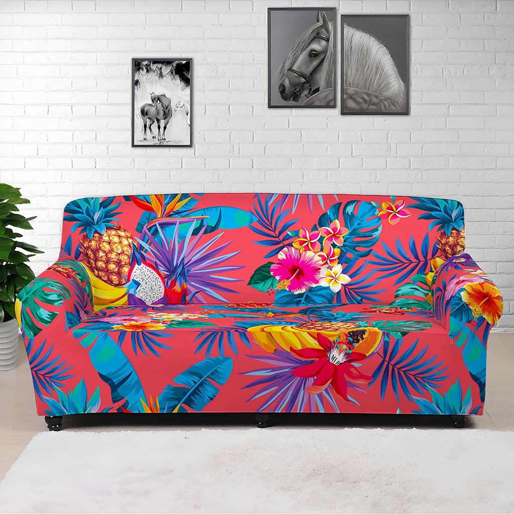 Pink Hawaiian Fruits Pattern Print Sofa Cover