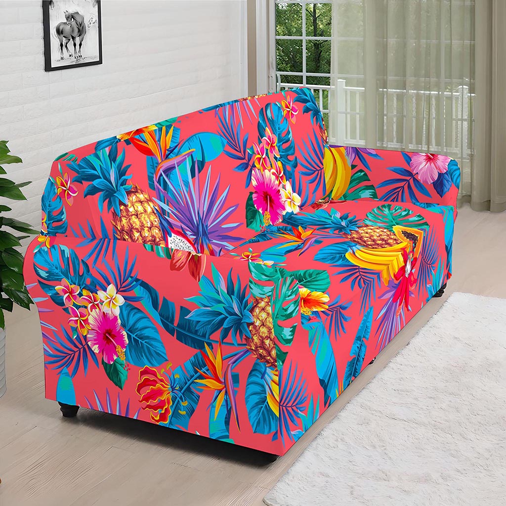 Pink Hawaiian Fruits Pattern Print Sofa Cover