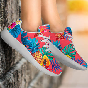 Pink Hawaiian Fruits Pattern Print Sport Shoes GearFrost