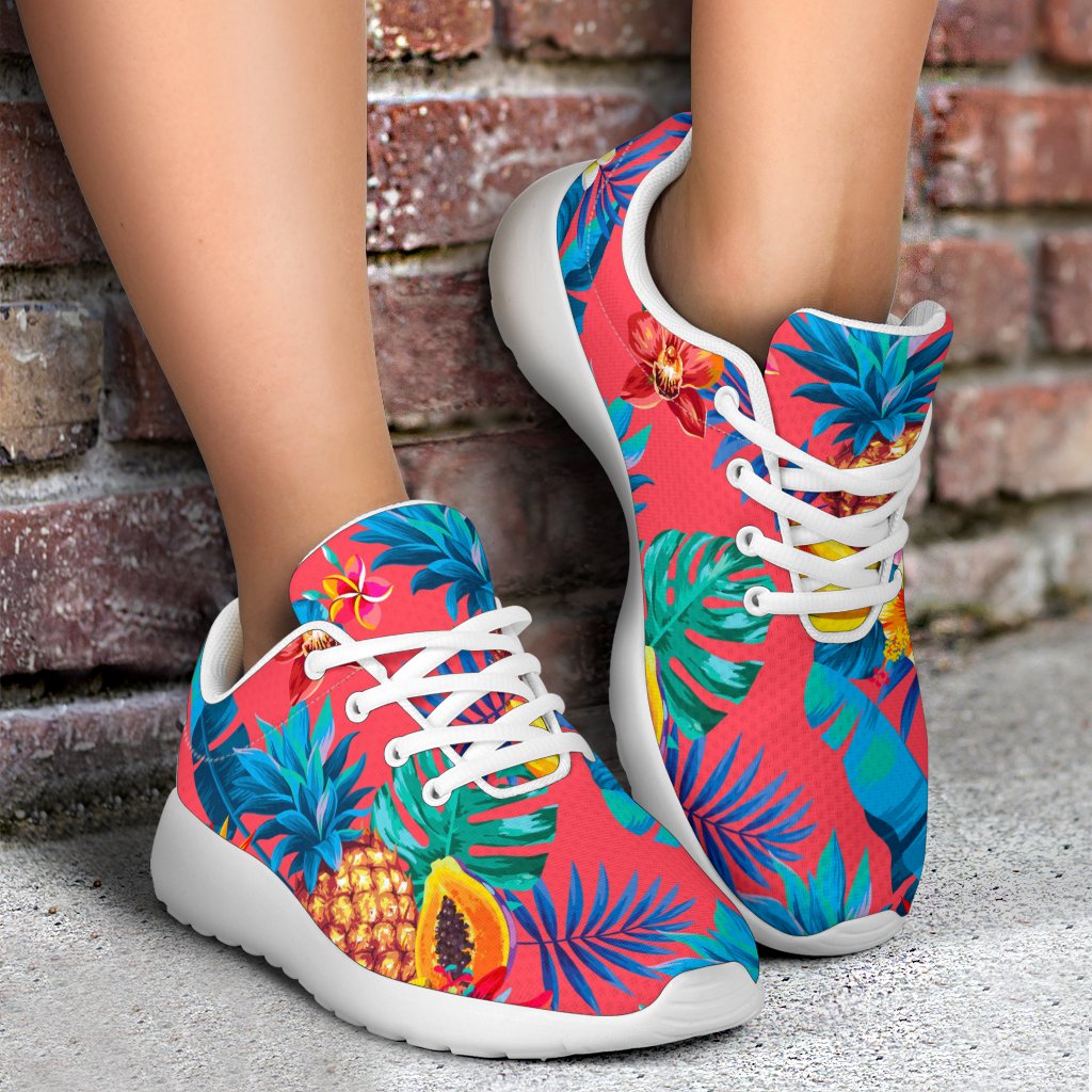 Pink Hawaiian Fruits Pattern Print Sport Shoes GearFrost