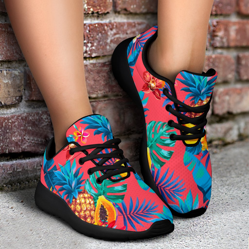 Pink Hawaiian Fruits Pattern Print Sport Shoes GearFrost