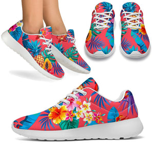 Pink Hawaiian Fruits Pattern Print Sport Shoes GearFrost