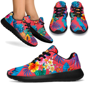 Pink Hawaiian Fruits Pattern Print Sport Shoes GearFrost