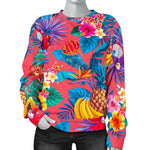 Pink Hawaiian Fruits Pattern Print Women's Crewneck Sweatshirt GearFrost