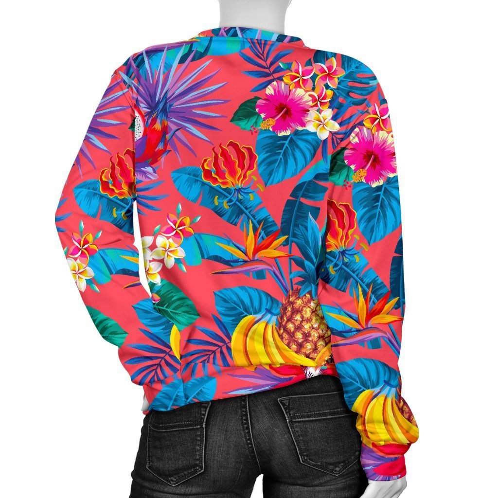 Pink Hawaiian Fruits Pattern Print Women's Crewneck Sweatshirt GearFrost