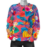 Pink Hawaiian Fruits Pattern Print Women's Crewneck Sweatshirt GearFrost
