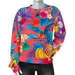 Pink Hawaiian Fruits Pattern Print Women's Crewneck Sweatshirt GearFrost