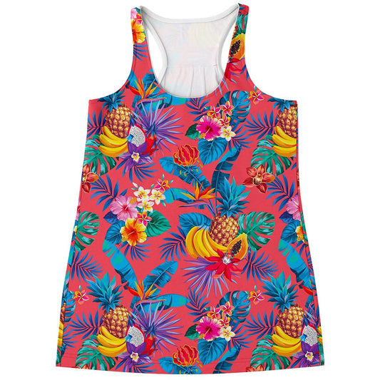 Pink Hawaiian Fruits Pattern Print Women's Racerback Tank Top