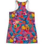 Pink Hawaiian Fruits Pattern Print Women's Racerback Tank Top