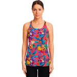 Pink Hawaiian Fruits Pattern Print Women's Racerback Tank Top
