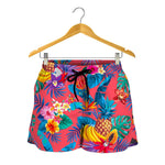 Pink Hawaiian Fruits Pattern Print Women's Shorts