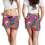Pink Hawaiian Fruits Pattern Print Women's Shorts