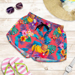 Pink Hawaiian Fruits Pattern Print Women's Shorts