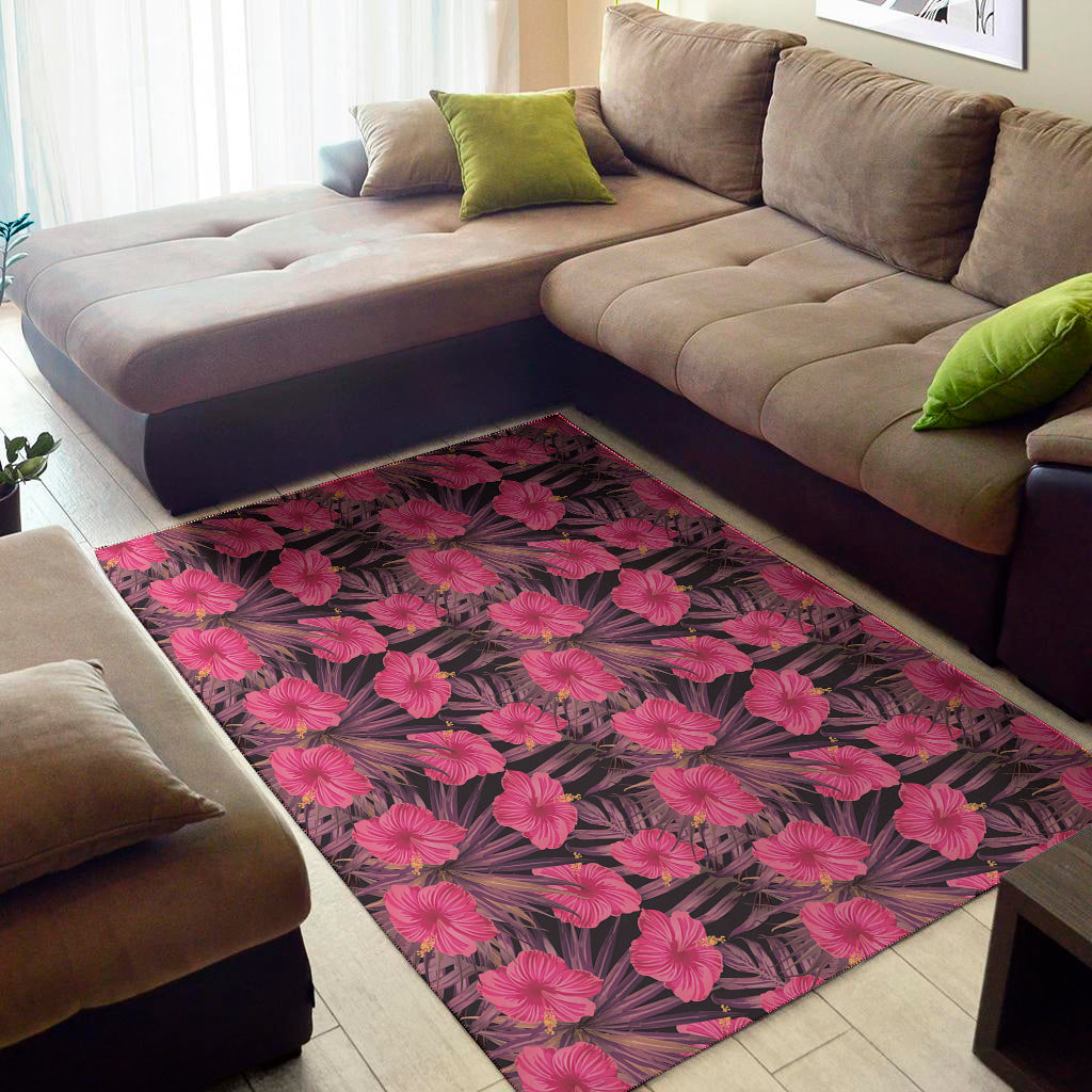 Pink Hawaiian Hibiscus Pattern Print Area Rug