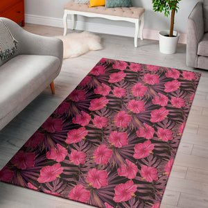 Pink Hawaiian Hibiscus Pattern Print Area Rug