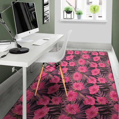 Pink Hawaiian Hibiscus Pattern Print Area Rug