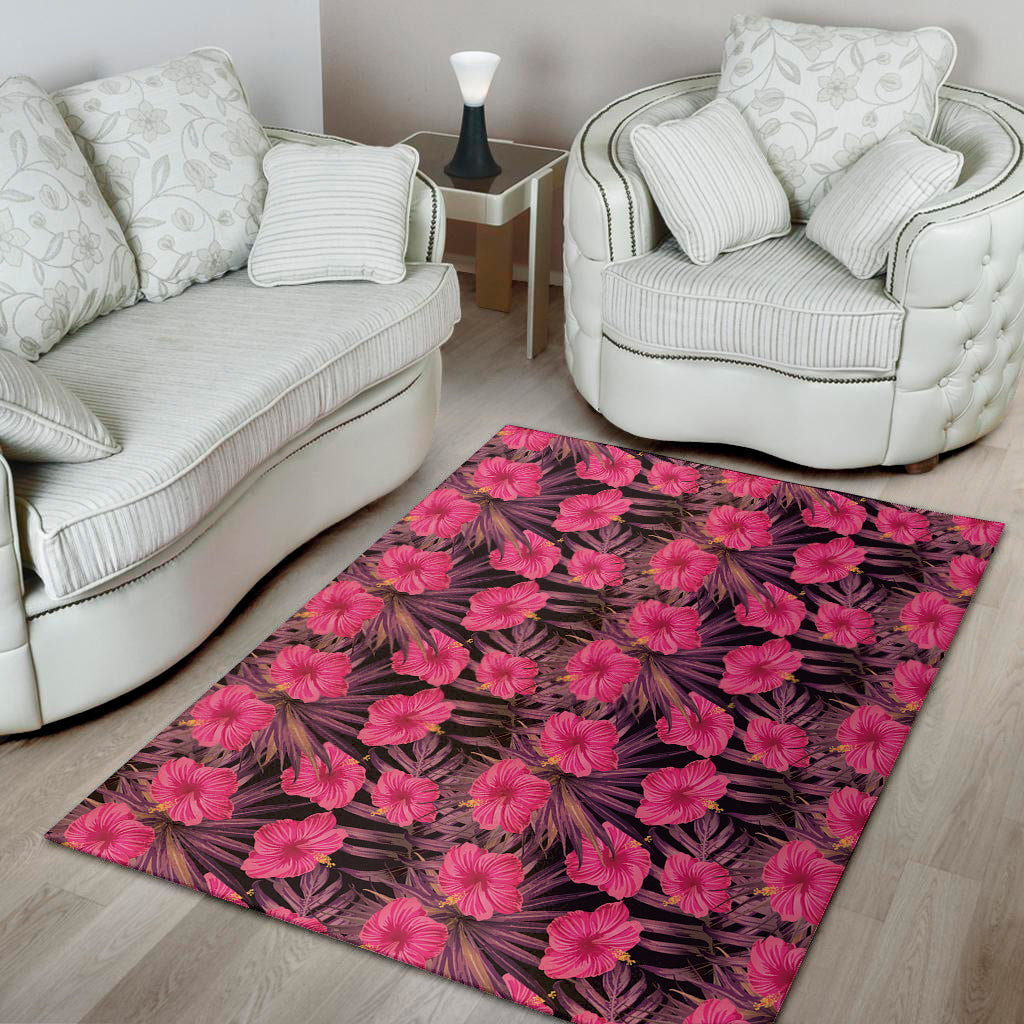 Pink Hawaiian Hibiscus Pattern Print Area Rug