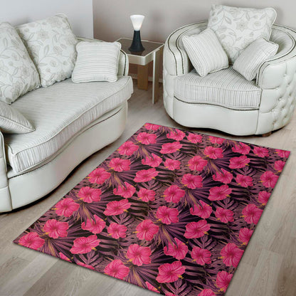 Pink Hawaiian Hibiscus Pattern Print Area Rug
