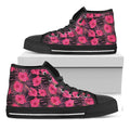 Pink Hawaiian Hibiscus Pattern Print Black High Top Sneakers
