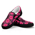 Pink Hawaiian Hibiscus Pattern Print Black Slip On Sneakers