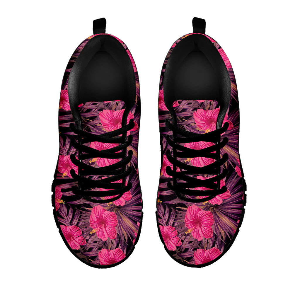 Pink Hawaiian Hibiscus Pattern Print Black Sneakers