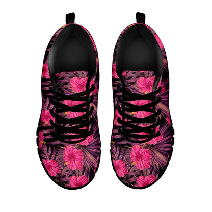 Pink Hawaiian Hibiscus Pattern Print Black Sneakers