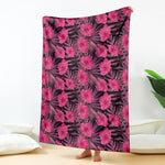 Pink Hawaiian Hibiscus Pattern Print Blanket