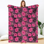 Pink Hawaiian Hibiscus Pattern Print Blanket