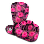 Pink Hawaiian Hibiscus Pattern Print Boxing Gloves