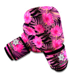 Pink Hawaiian Hibiscus Pattern Print Boxing Gloves