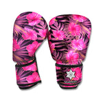 Pink Hawaiian Hibiscus Pattern Print Boxing Gloves