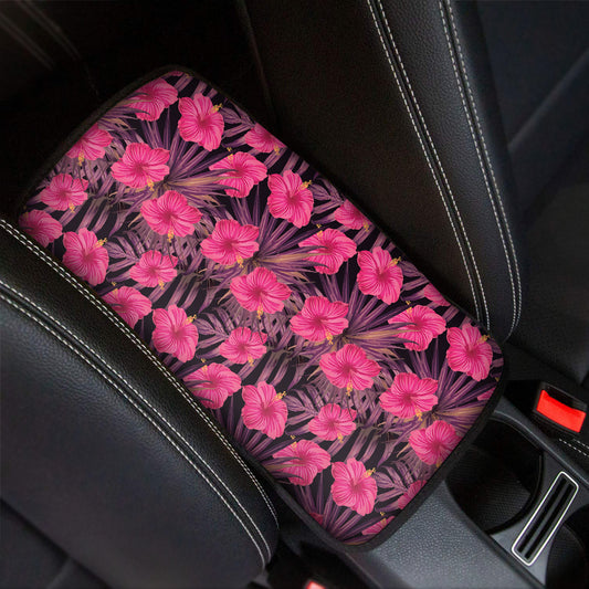 Pink Hawaiian Hibiscus Pattern Print Car Center Console Cover
