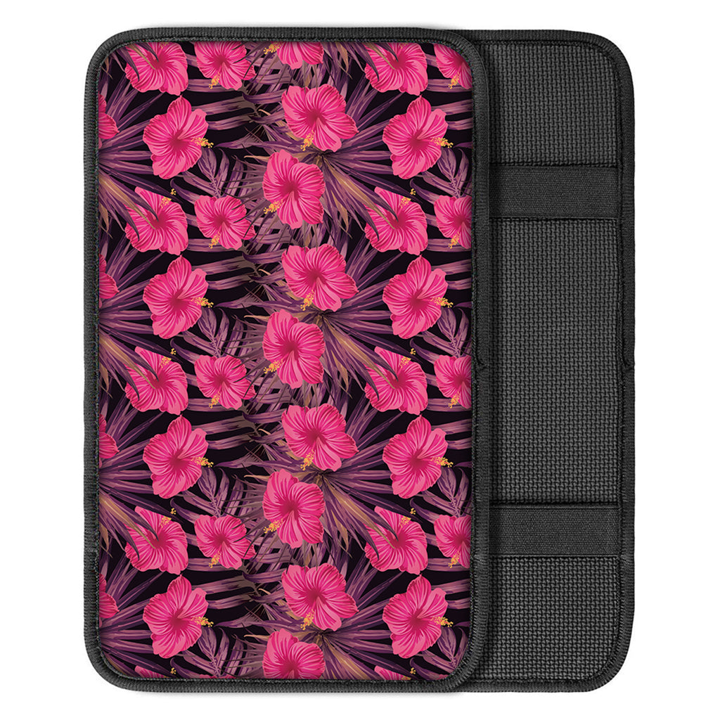 Pink Hawaiian Hibiscus Pattern Print Car Center Console Cover