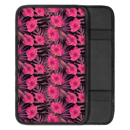 Pink Hawaiian Hibiscus Pattern Print Car Center Console Cover