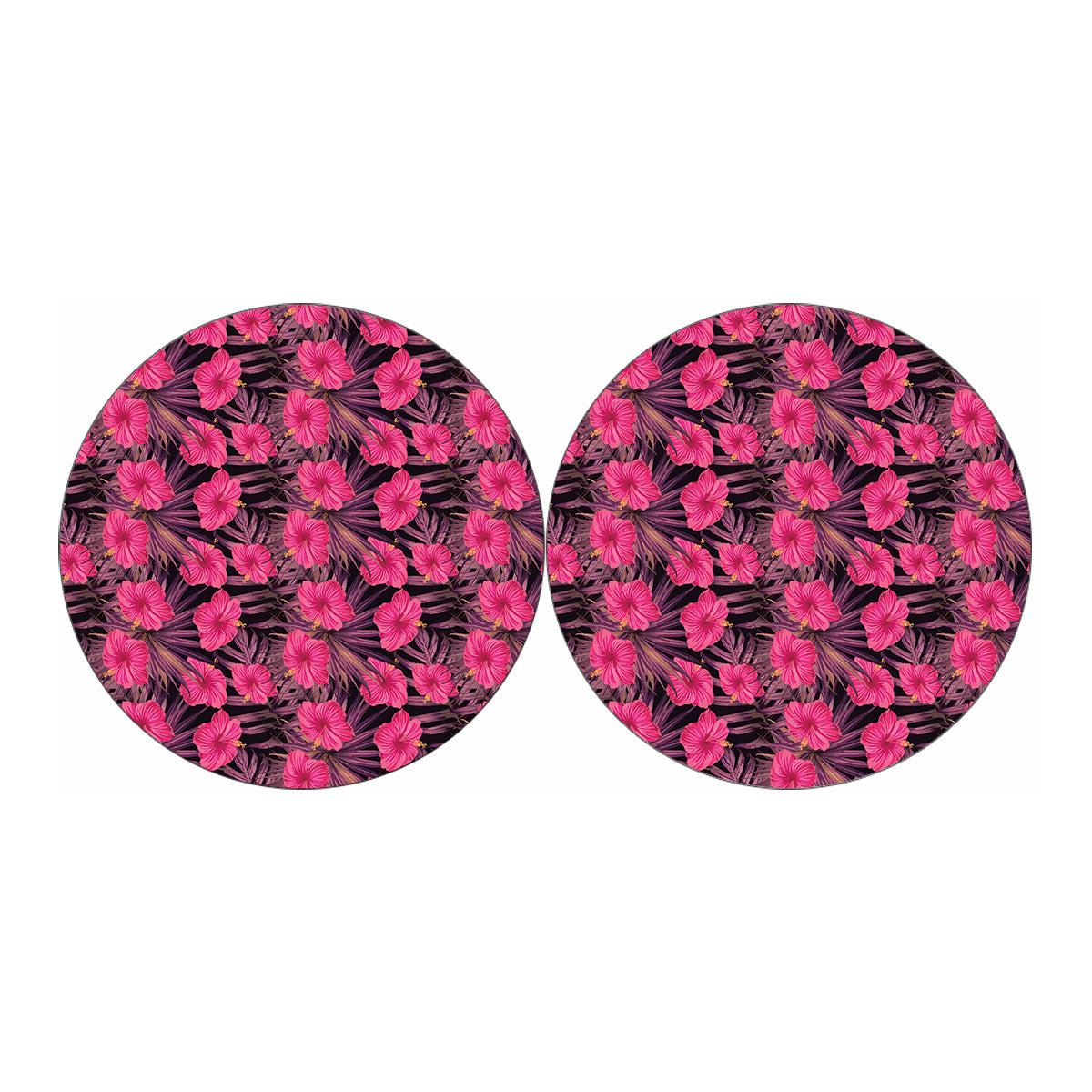 Pink Hawaiian Hibiscus Pattern Print Car Coasters