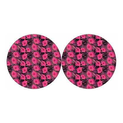 Pink Hawaiian Hibiscus Pattern Print Car Coasters