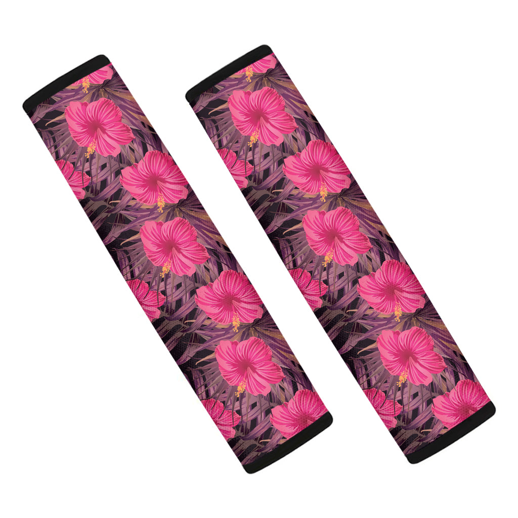 Pink Hawaiian Hibiscus Pattern Print Car Seat Belt Covers