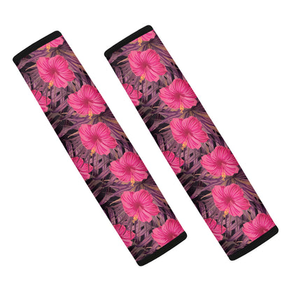 Pink Hawaiian Hibiscus Pattern Print Car Seat Belt Covers