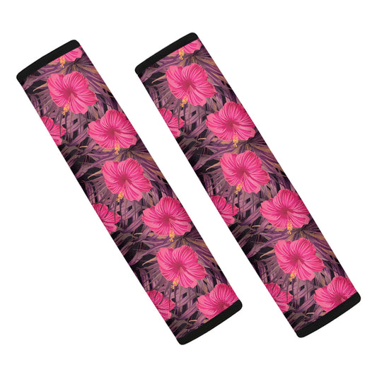 Pink Hawaiian Hibiscus Pattern Print Car Seat Belt Covers