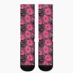 Pink Hawaiian Hibiscus Pattern Print Crew Socks